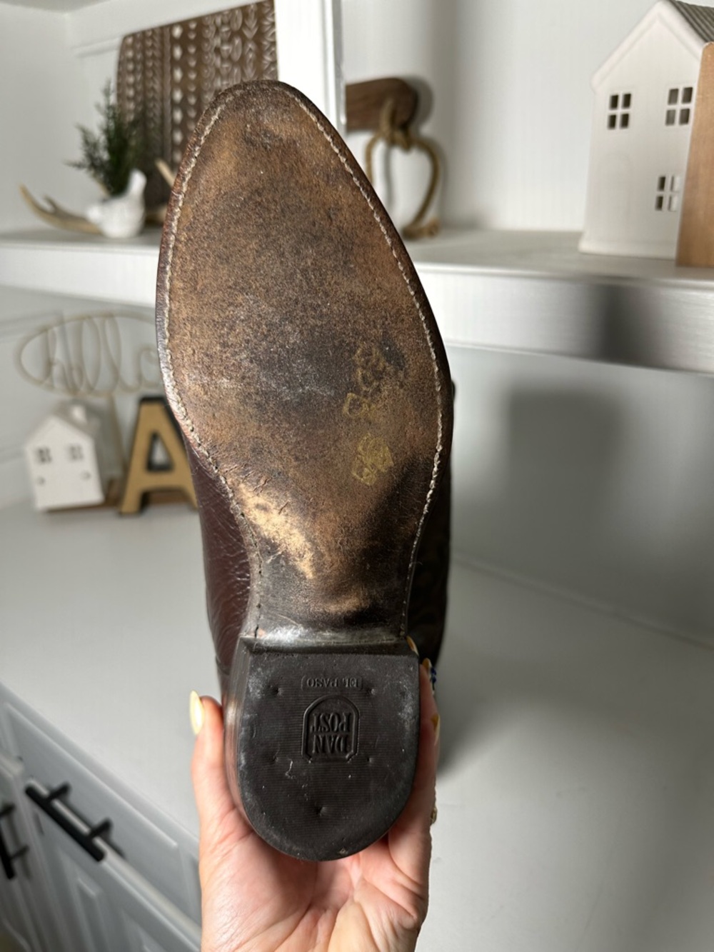 Vintage Dan Post Mens 10.5 Western Boots Brown Leather Cowboy Boots Classic USA - Picture 9 of 10